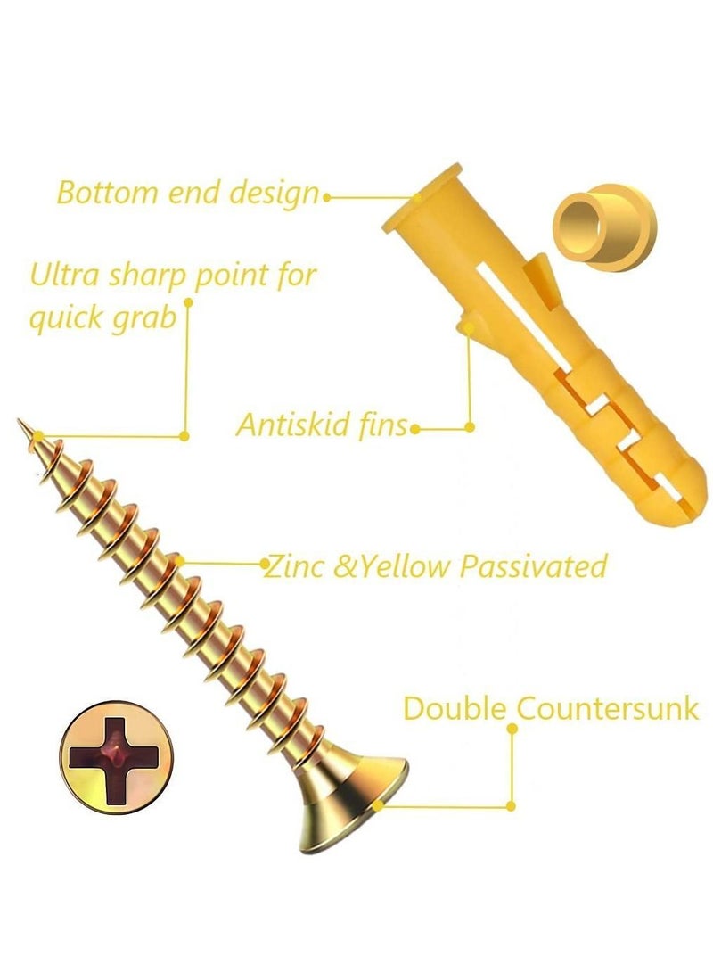 Y&D Wall Plugs and Screws Set, Masonry Brick Concrete Fixings Assortment Kit, Rawl in Compartment Box, Zinc Galvanized 3 Different Size（150 Set） - Image 3