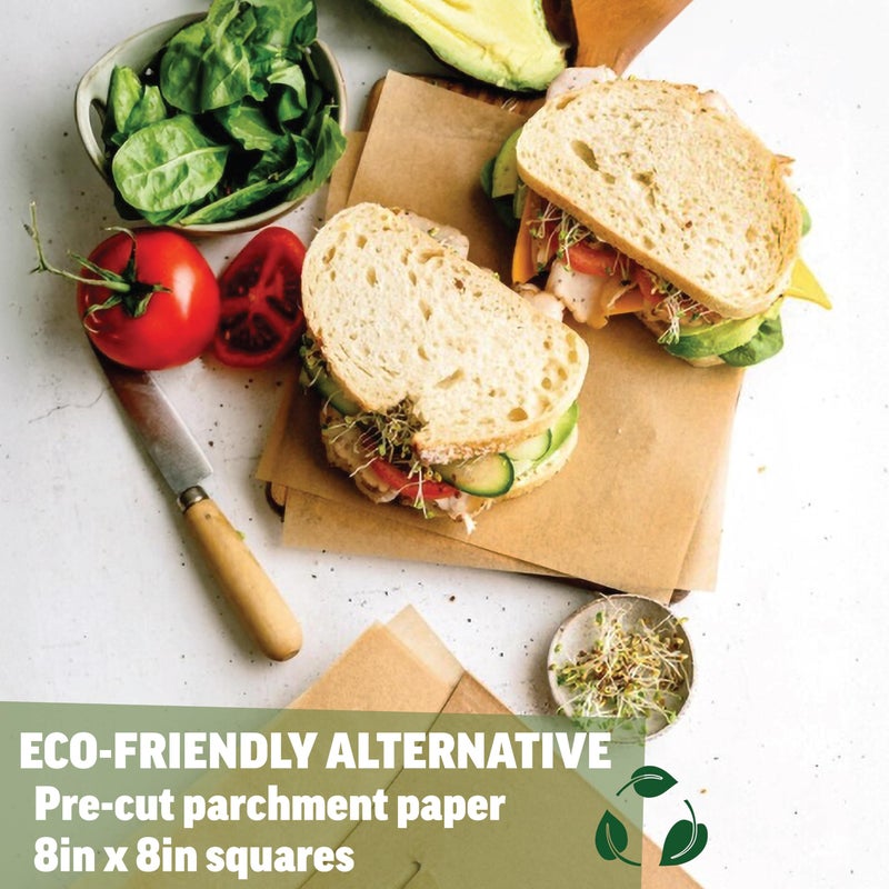 Zenlogy 8x8 Parchment Squares (200 sheets) - Unbleached, Non-stick, Pre-cut Parchment Paper - Fits 8x8 Brownie Square Pans and Toaster Oven Trays, and Air Fryer - Great for Wraps, Baking, Roasting - Image 2