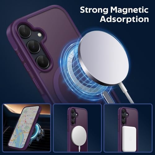 Elzzi Magnetic Guard Designed for Samsung A55 5G Case Translucent Matte Hard PC + TPU Back Cover [Compatible with MagSafe] Anti-Scratch Phone Case (Deep Purple) - Image 5