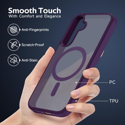 Elzzi Magnetic Guard Designed for Samsung A55 5G Case Translucent Matte Hard PC + TPU Back Cover [Compatible with MagSafe] Anti-Scratch Phone Case (Deep Purple) - Image 4