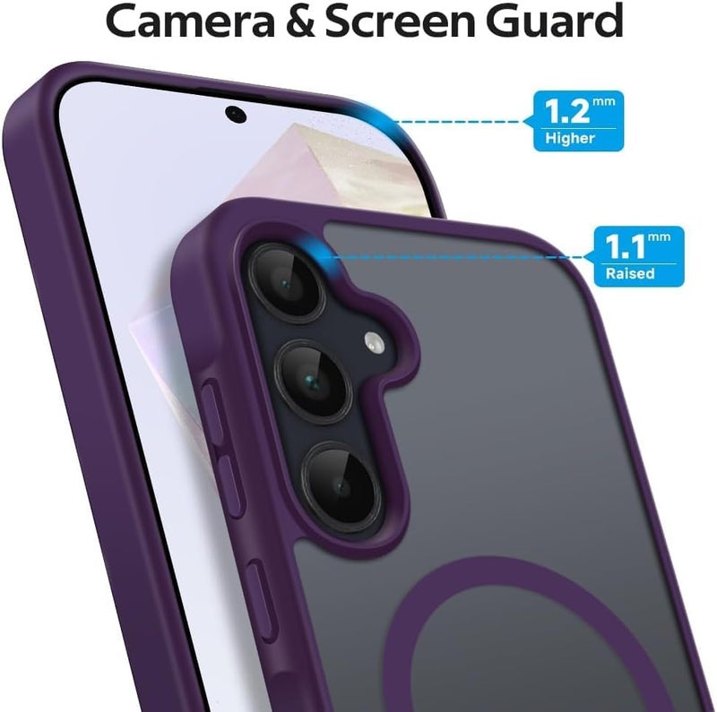 Elzzi Magnetic Guard Designed for Samsung A55 5G Case Translucent Matte Hard PC + TPU Back Cover [Compatible with MagSafe] Anti-Scratch Phone Case (Deep Purple) - Image 3
