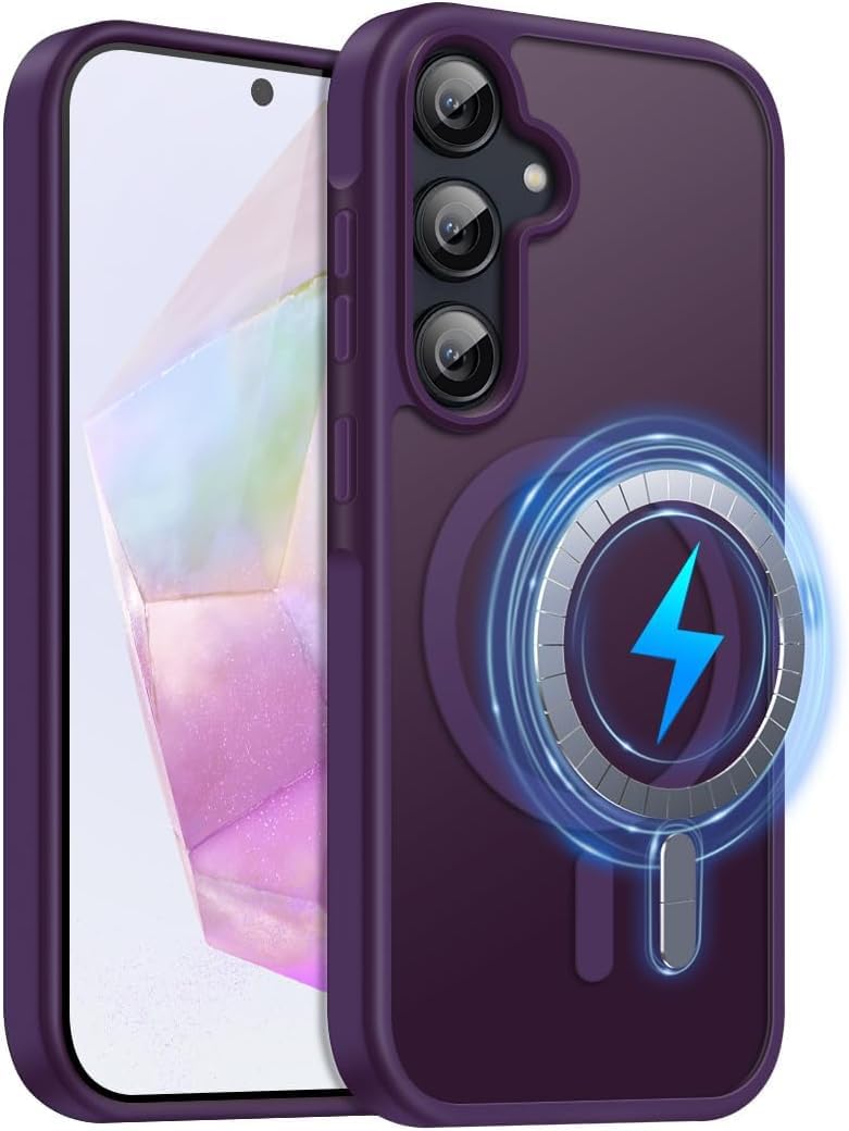 Elzzi Magnetic Guard Designed for Samsung A55 5G Case Translucent Matte Hard PC + TPU Back Cover [Compatible with MagSafe] Anti-Scratch Phone Case (Deep Purple) - Image 1