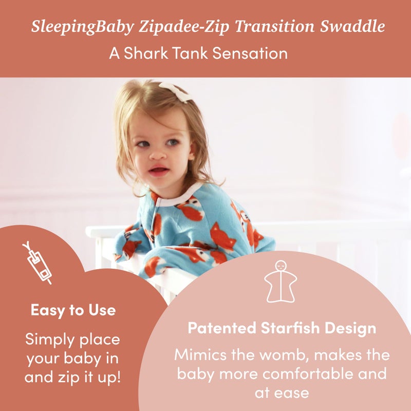 SleepingBaby Zipadee-Zip Transition Swaddle - Warm Fleece Baby Swaddle Blanket with Zipper Convenience - Friendly Fox, Small (4-8 Month) - Image 2
