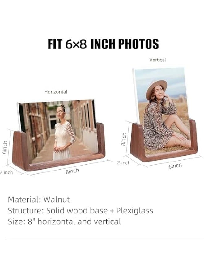 2 Pcs Wooden Picture Frame, Photo Frame with Solid Wood Base and High Definition Acrylic Glass Cover 8 Inch Horizontal  Vertical Photo Frame for Family, Lovers, Home Decor - Image 3