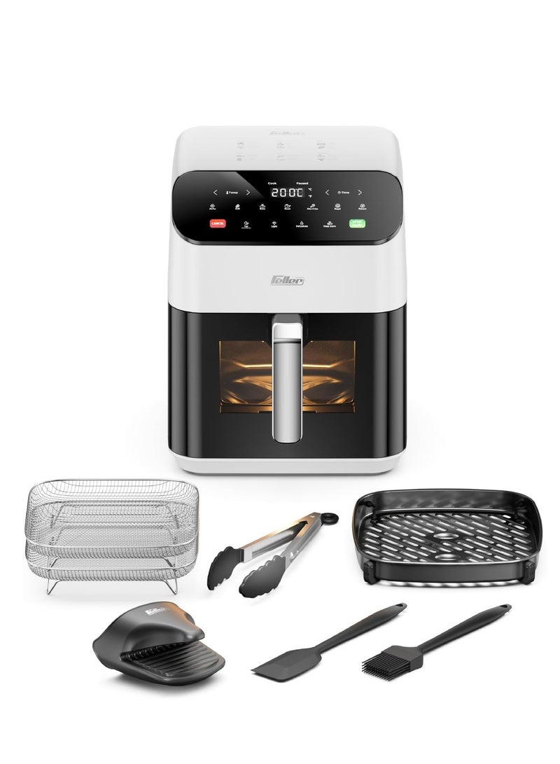 Feller Germany Air Fryer 1800 W, Large 7L Cap., Xcyclone-Tech, 4x Non-Stick Ceramic Coating, 10 Cooking Functions, Touch Panel, Cool-Touch+Interior Lightning, AFR700 (White) - Image 1