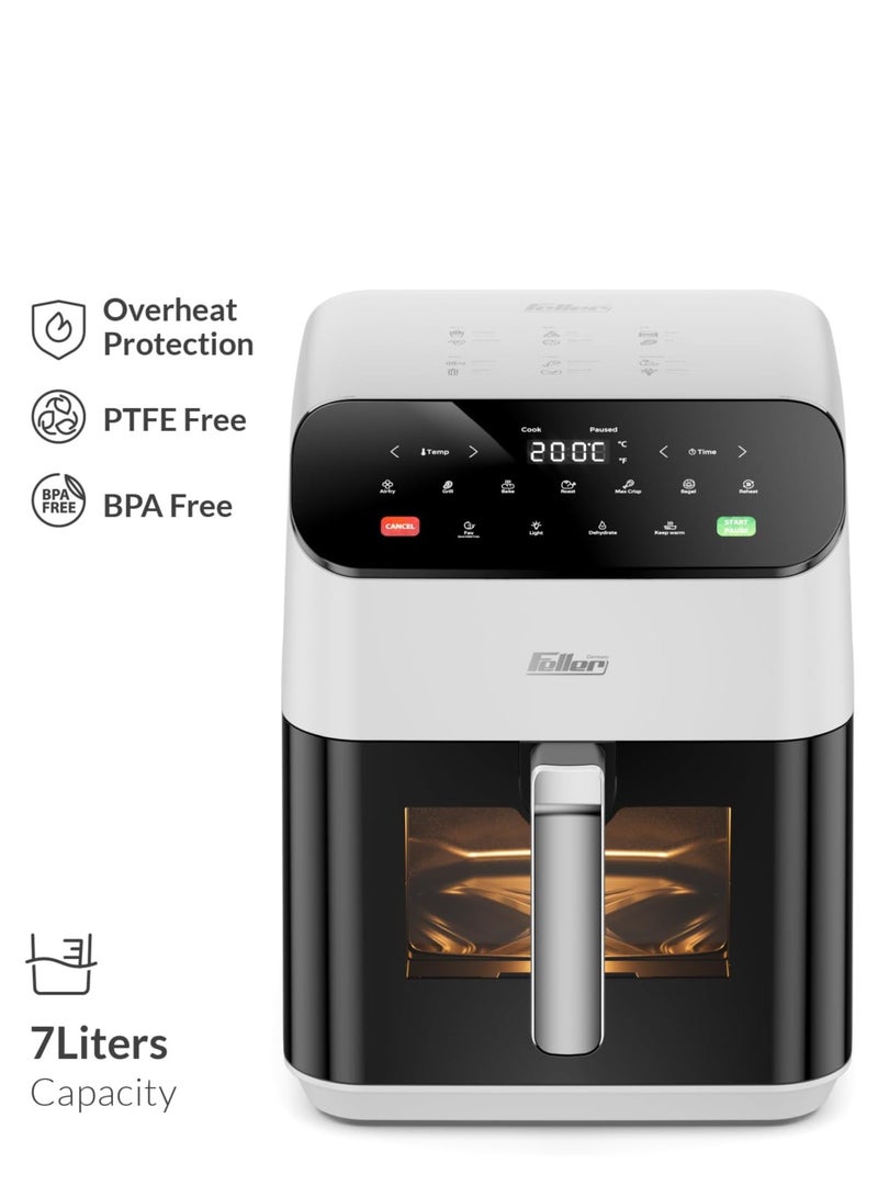 Feller Germany Air Fryer 1800 W, Large 7L Cap., Xcyclone-Tech, 4x Non-Stick Ceramic Coating, 10 Cooking Functions, Touch Panel, Cool-Touch+Interior Lightning, AFR700 (White) - Image 2
