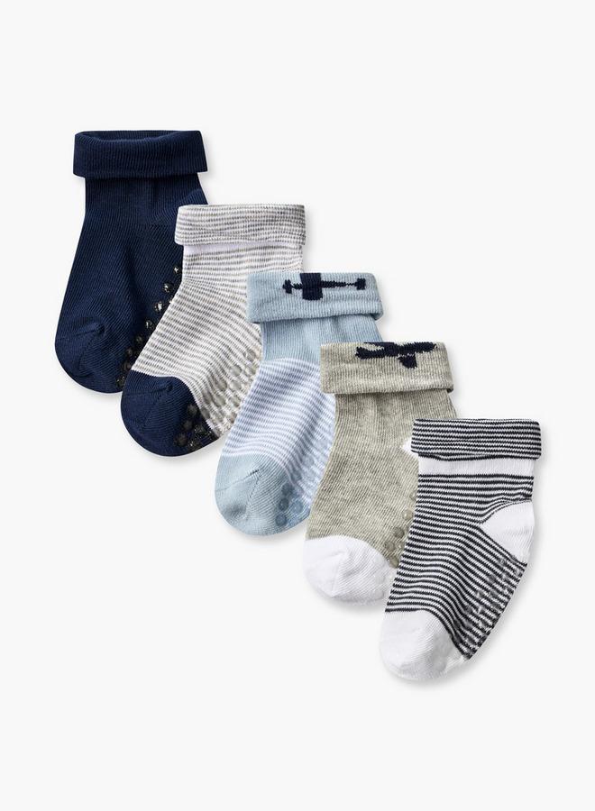Barefeet Pack Of 5 Cotton Ankle Length Baby Boys Socks With Strips - Image 1