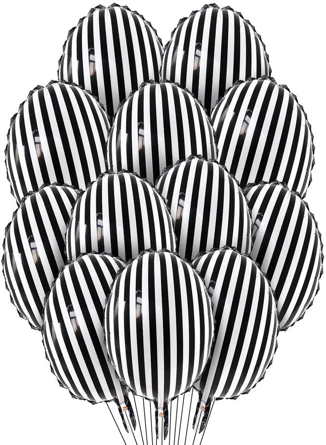 D-Fokes 12 Pcs Black and White Striped Balloons, 18 Inch Halloween Foil Black Striped Balloons, Reusable Aluminum Helium Balloon for Birthday, Baby Shower, Halloween Party Decorations - Image 1