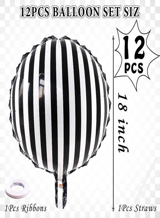 D-Fokes 12 Pcs Black and White Striped Balloons, 18 Inch Halloween Foil Black Striped Balloons, Reusable Aluminum Helium Balloon for Birthday, Baby Shower, Halloween Party Decorations - Image 5