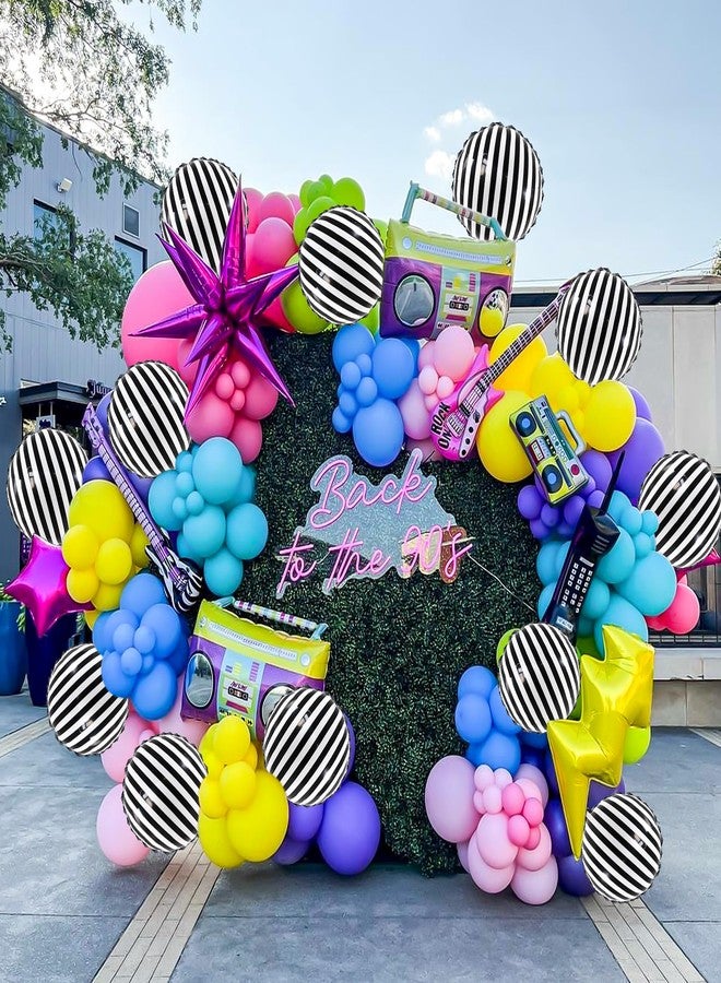 D-Fokes 12 Pcs Black and White Striped Balloons, 18 Inch Halloween Foil Black Striped Balloons, Reusable Aluminum Helium Balloon for Birthday, Baby Shower, Halloween Party Decorations - Image 2