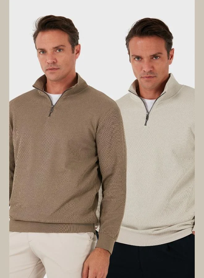 Buratti  Buratti Cotton Regular Fit Half Zipper Stand Collar 2-Pack Sweat Men's SWEAT 5905716S2 for Men | Best Price UAE
