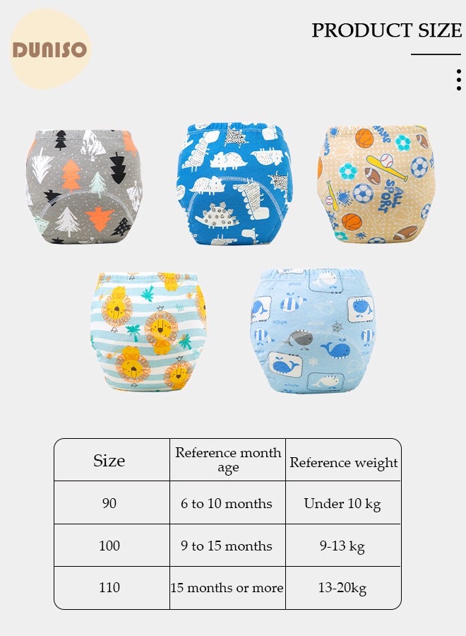 DUNISO 5 Pcs 6 Layer Breathable Cotton Training Pants Training Underwear Pants Size M Suitable For 8-13 Kg Baby Girls Boys  - Image 4