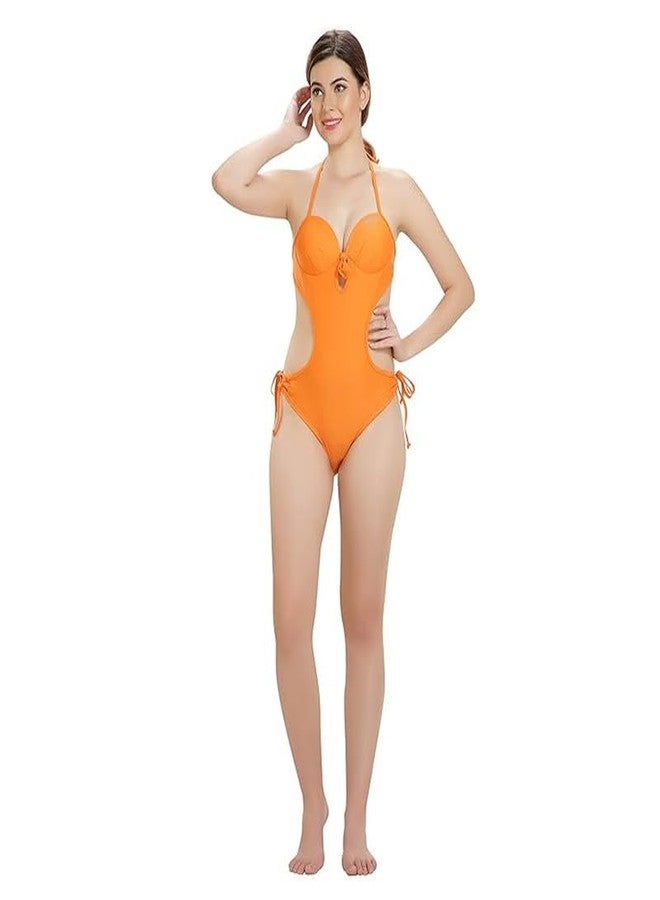 FILMAX® Originals Women's One Piece Hot Sexy Bikini Solid Knot Adjustable Halter Neck Swimsuits Beach Swimming Costume Bathing Suit.(SW-4764_Orange_3XL) - Image 1