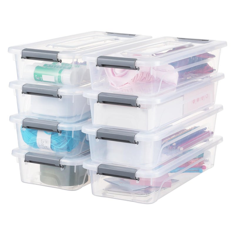 OMNISAFE Plastic Storage Bin with Lid, Stackable Design, Clip Box for Crafts, Supplies and Office Items Container (8 Pack 4 Quart) - Image 1