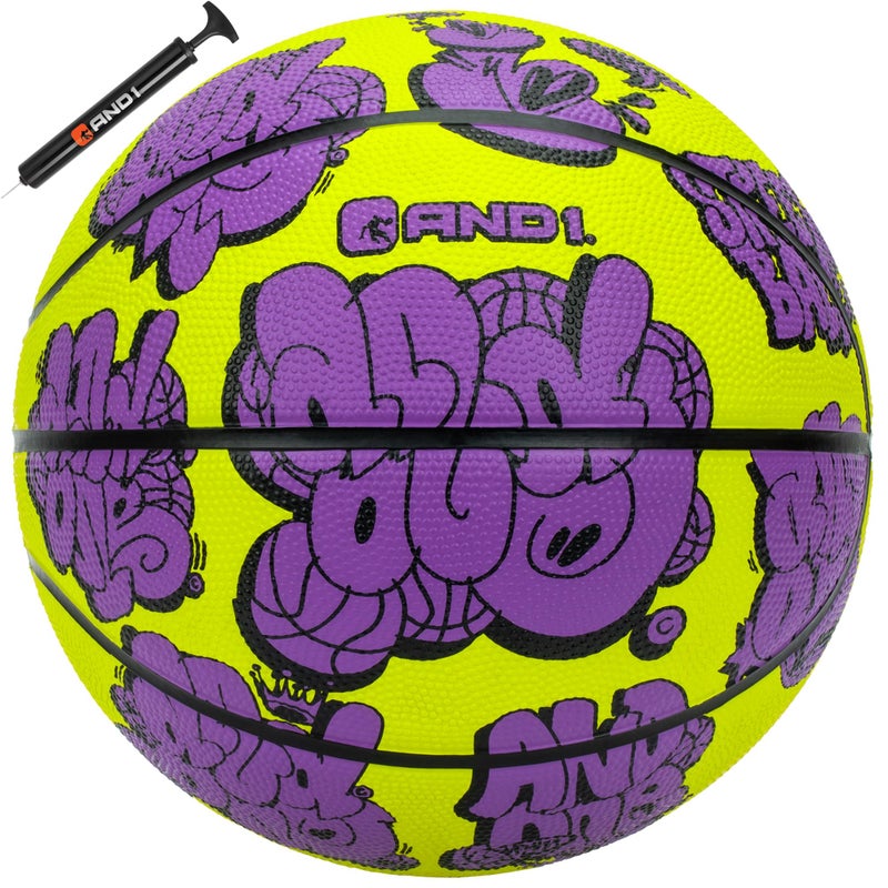 AND1 Toss Up 28.5 Basketball - Intermediate Rubber Streetball for Indoor/Outdoor Play, Includes Pump, Size 6 - Image 1