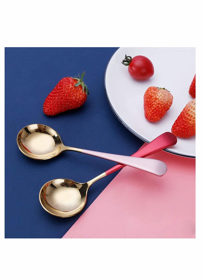Excefore Metal Soup Spoons, Premium Stainless Steel Spoons Set, for Soup Round Colorful Dinner Spoons, Thick Durable Short Handle Table Spoon 6.3 Inch, Set of 5 (Gold)  - Image 3