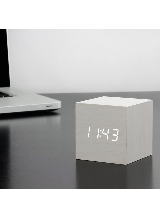 NIBEMINENT Wooden Square LED Alarm Clock White 6x6cm - Image 2