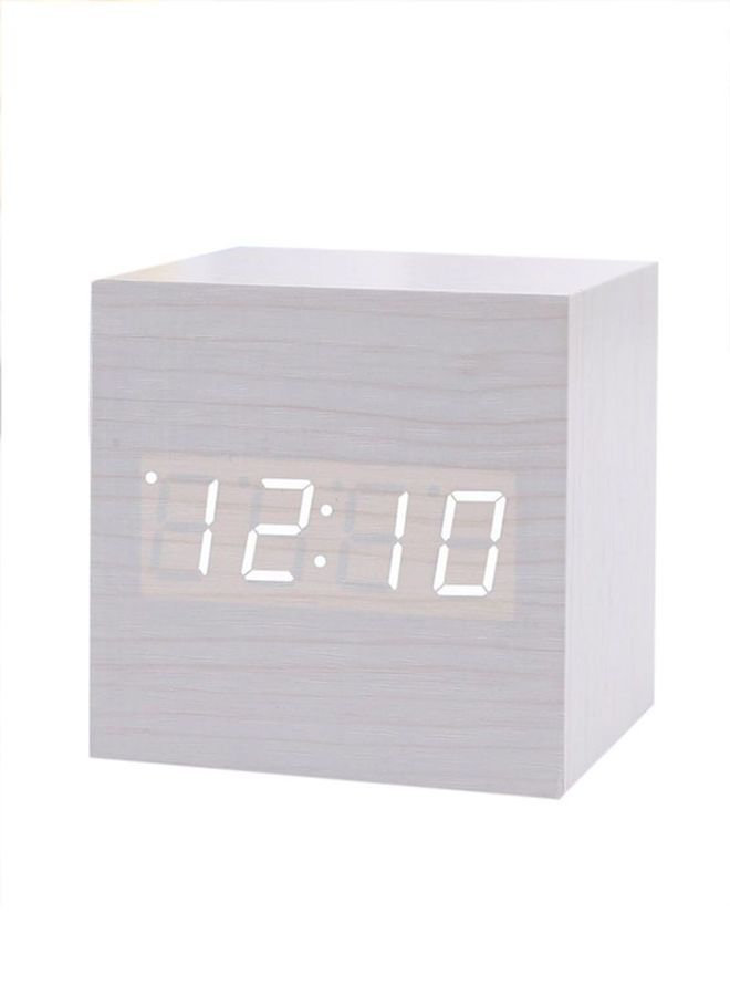 NIBEMINENT Wooden Square LED Alarm Clock White 6x6cm - Image 1