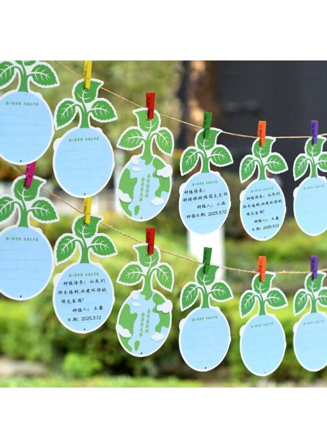 Arbor Day Listed For Spring Ring Creation Theme Wall Arrangement Classroom Kindergarten Primary School Students Outing Activity Card-Color:Plant 30 Green Hanging Cards + Green Ribbons  - Image 4