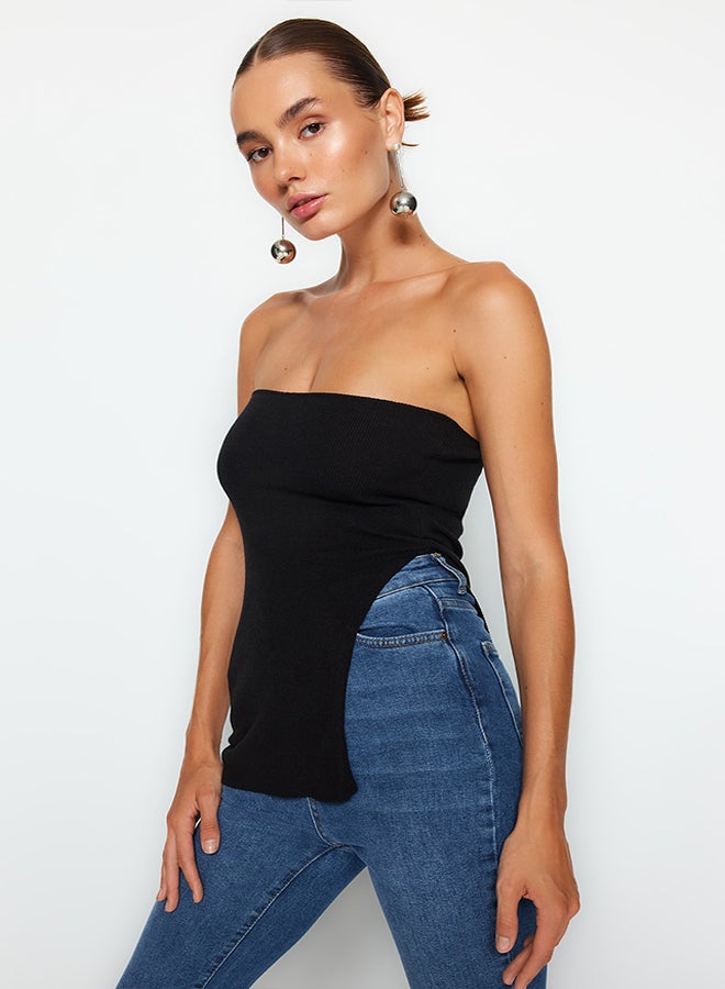 trendyol Black Strapless Slit Detailed Premium Yarn / Special Yarn Knitwear Thin Blouse TWOAW24BZ00131  - Image 1