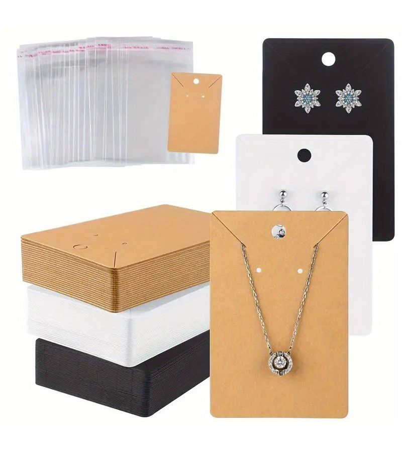 100 Cards Black Necklace And Earring Display Cards With 100 Packaging Bags Paper Jewelry Pendant Supplies - Image 1