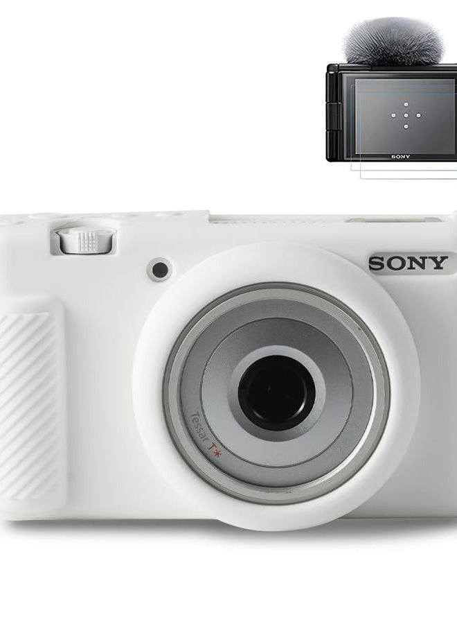 Pocoukate Case for Sony ZV-1F, ZV-1 II/ZV-1M2 Vlog Camera, ZV1F Camera Silicone Cover Skin, Anti-Scratch Slim Fit Soft Sleeve with ZV1 F Screen Protector- White - Image 1