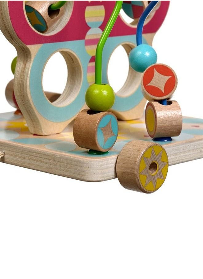 BAYBEE Wooden Beads Maze Roller Coaster Toys For Kids Wooden Pull Along Toy With Wheels Rolling Beads Learning Preschool Activity Center Educational Learning Toy For Boys Girls 1+Years  - Image 5