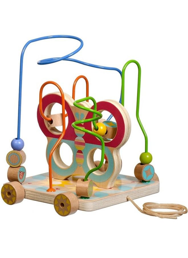 BAYBEE Wooden Beads Maze Roller Coaster Toys For Kids Wooden Pull Along Toy With Wheels Rolling Beads Learning Preschool Activity Center Educational Learning Toy For Boys Girls 1+Years  - Image 1