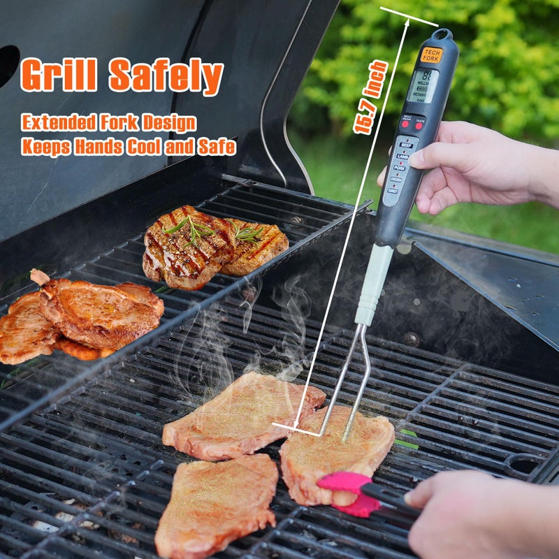 lfcforldx 80-09 Digital Meat Instant Read Thermometer with LED Screen and Ready Alarm, Kitchen Probe with Long Fork for Grilling, Barbecue and Cookin, l, white1 - Image 2
