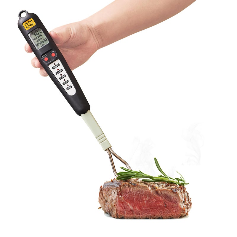 lfcforldx 80-09 Digital Meat Instant Read Thermometer with LED Screen and Ready Alarm, Kitchen Probe with Long Fork for Grilling, Barbecue and Cookin, l, white1 - Image 1