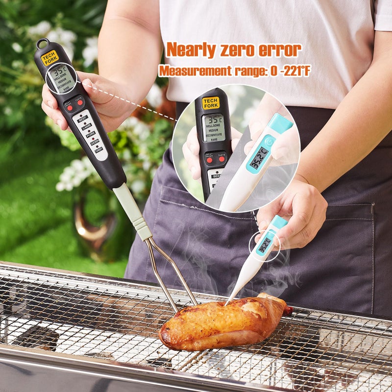 lfcforldx 80-09 Digital Meat Instant Read Thermometer with LED Screen and Ready Alarm, Kitchen Probe with Long Fork for Grilling, Barbecue and Cookin, l, white1 - Image 3
