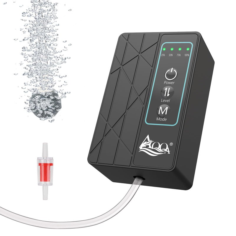 AQQA Aquarium Air Pump 30GPH, USB Rechargeable Battery Powered Fish Tank Air Pump, Adjustable Air Flow Silent Aerator Oxygen Pump for Outdoor Fishing Indoor Power Outages Up to 60 Gallons Tank 2W - Image 1