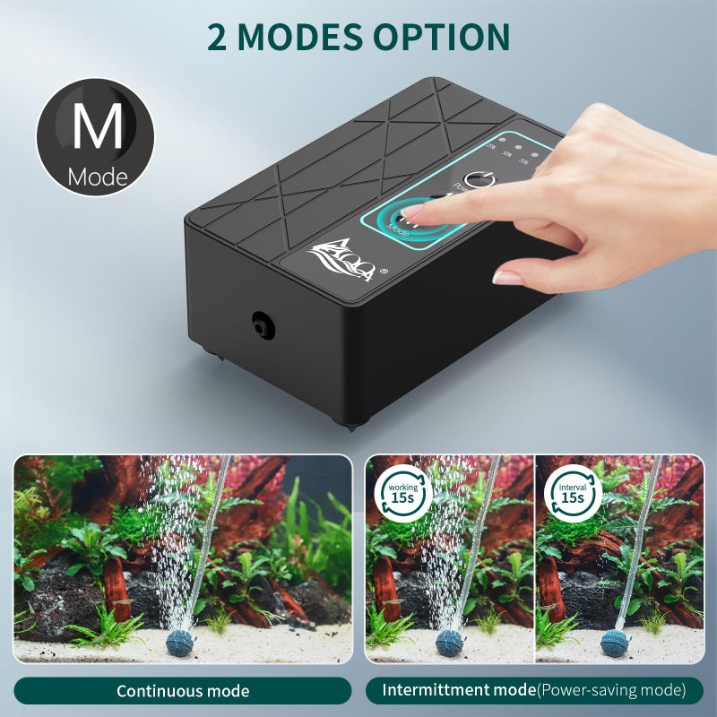AQQA Aquarium Air Pump 30GPH, USB Rechargeable Battery Powered Fish Tank Air Pump, Adjustable Air Flow Silent Aerator Oxygen Pump for Outdoor Fishing Indoor Power Outages Up to 60 Gallons Tank 2W - Image 5