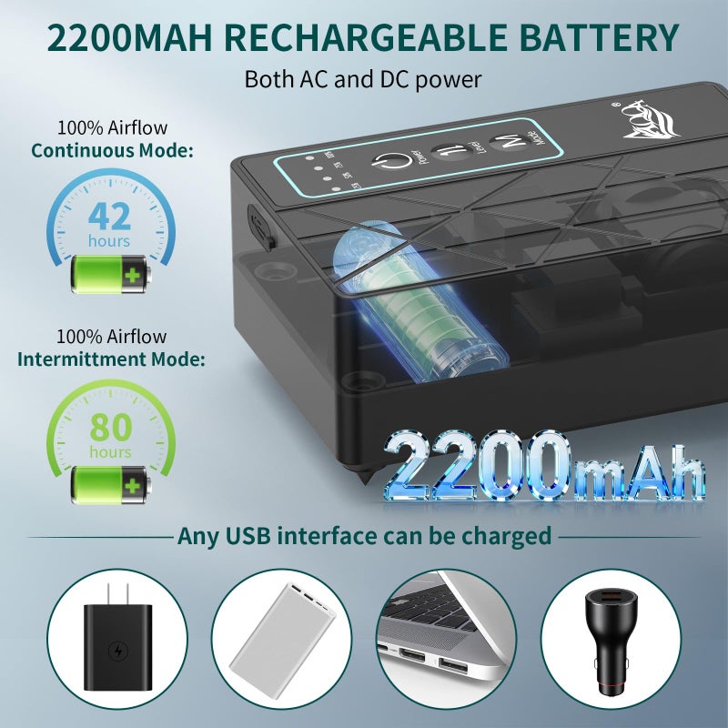 AQQA Aquarium Air Pump 30GPH, USB Rechargeable Battery Powered Fish Tank Air Pump, Adjustable Air Flow Silent Aerator Oxygen Pump for Outdoor Fishing Indoor Power Outages Up to 60 Gallons Tank 2W - Image 3