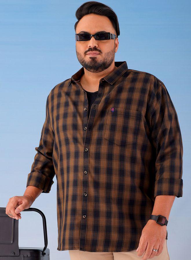 HARDSODA Men Plus Size Regular Fit Checkered Cutaway Collar Full Sleeves Casual Shirt - Image 4