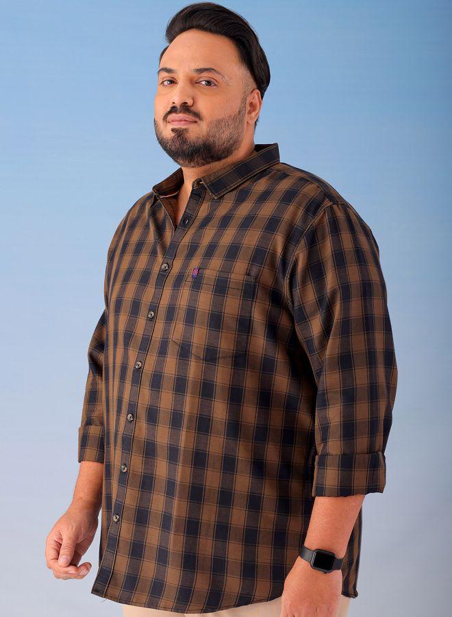 HARDSODA Men Plus Size Regular Fit Checkered Cutaway Collar Full Sleeves Casual Shirt - Image 1