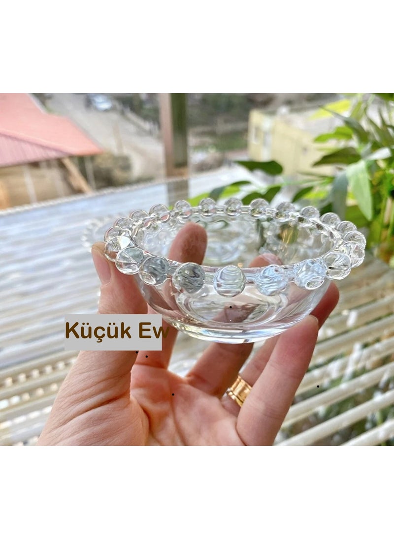 Knittingtr 6 Pieces Round Beaded Edged Cookie Dragee Turkish Delight Jam Presentation Bowl Tealight Candle Holder 
