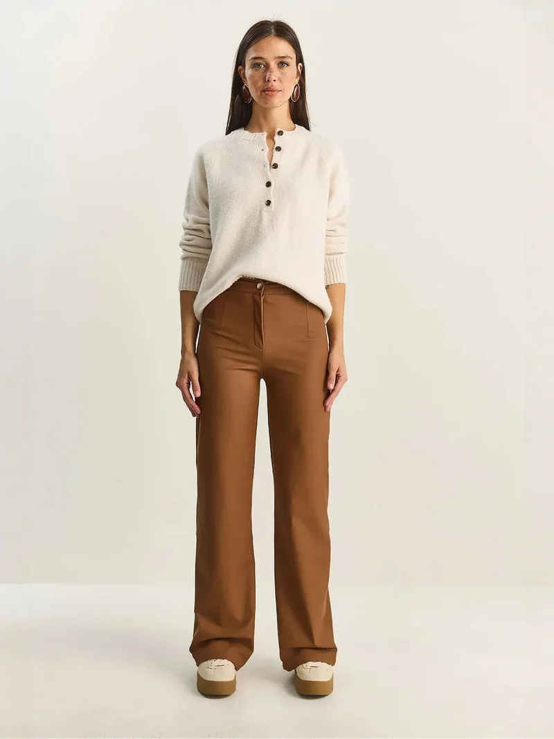 بيانكو لوتشي LUCCI High Waist Wide Leg Faux Leather Pants