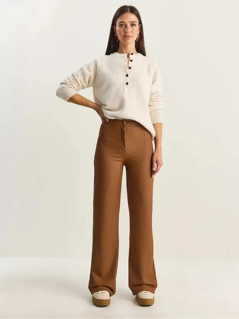 بيانكو لوتشي LUCCI High Waist Wide Leg Faux Leather Pants