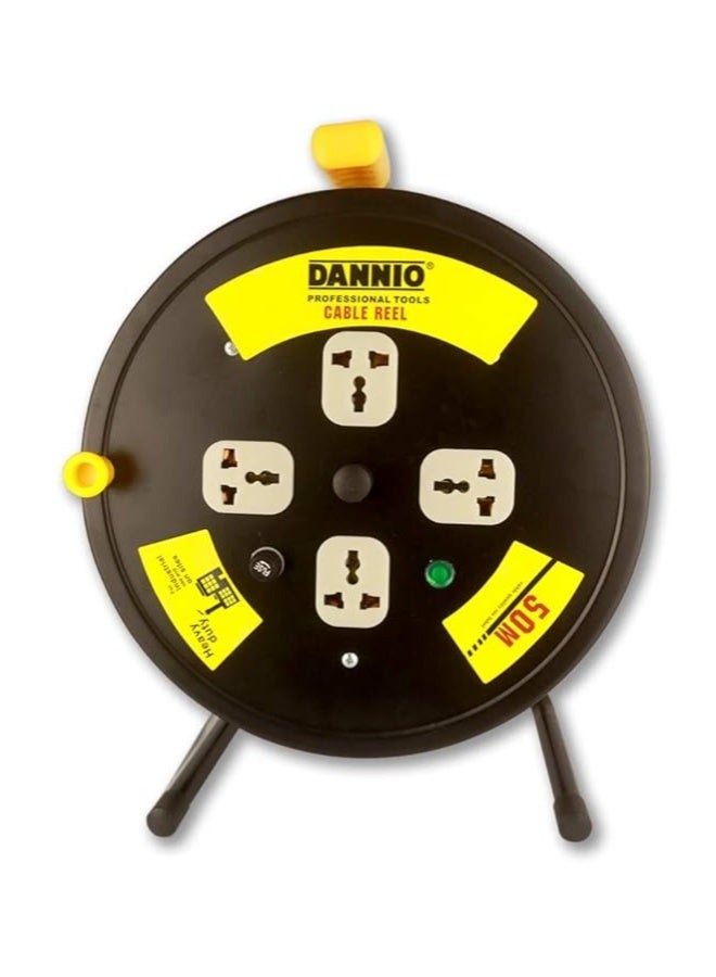 Dannio Power Extension Cable Reel 50M 2.5mm with 4 Sockets and Overload Protection (Black) - Image 1