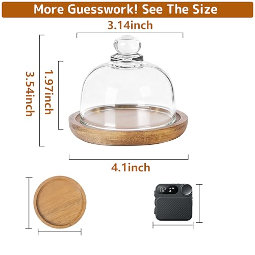 Ikerall 2 Pack Ultra Mini Wooden Base Cake Display Stand with Glass Dome,Cloche Clear Glass Bell Jar Cover for Dessert Cheese Candy Plants Succulents （for Sizes up to 3 "） - Image 2