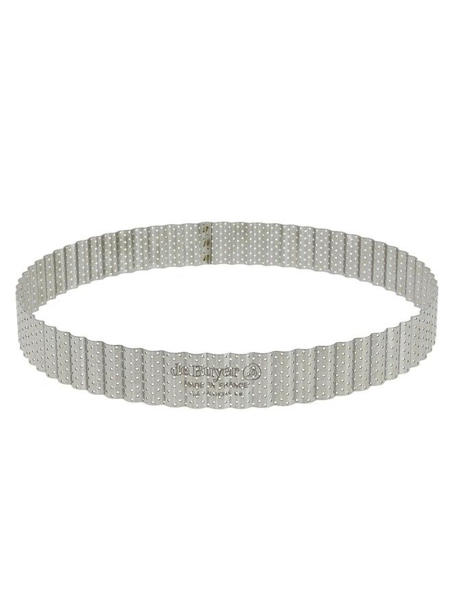 De Buyer Perforated Fluted Round Tart Ring 9” Diameter Perfect For Baking Beautifully Crisp Tarts Easy To Use & Clean Made In France - Image 1