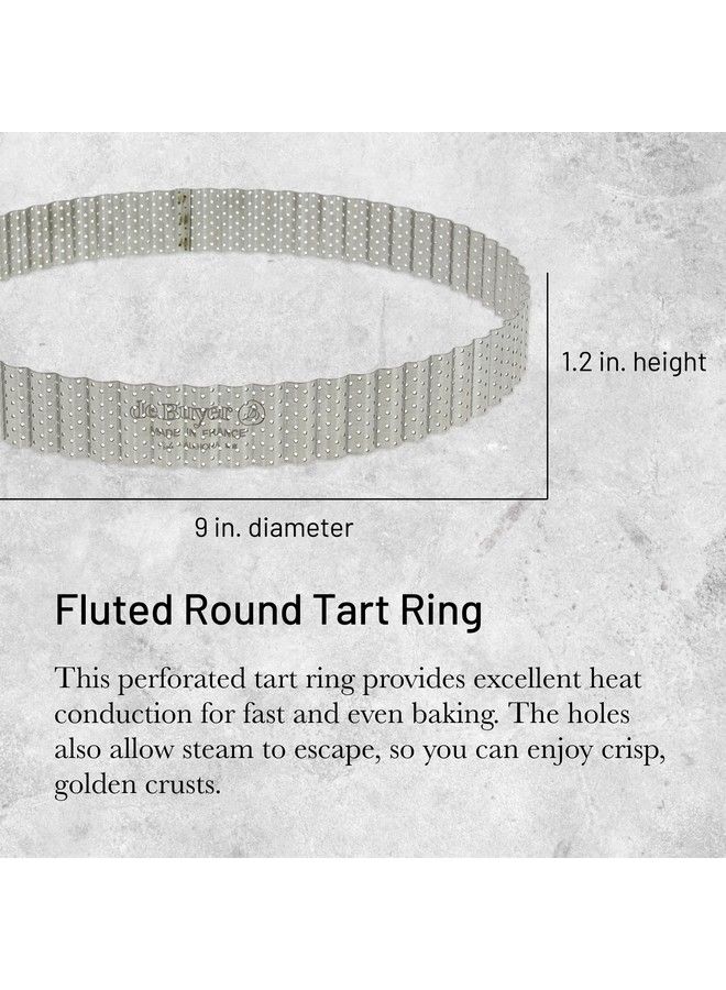 De Buyer Perforated Fluted Round Tart Ring 9” Diameter Perfect For Baking Beautifully Crisp Tarts Easy To Use & Clean Made In France - Image 3