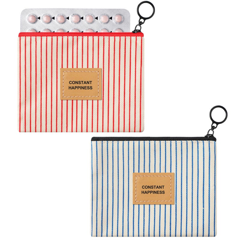 Minatee 2 Pcs Birth Control Pill Packet 47 x 36 Inch Canvas Wallet Pill Holder Sleeve Pouch with Zipper for Card Organizer Pocket Pouch Wallet for Women Privacy Protection