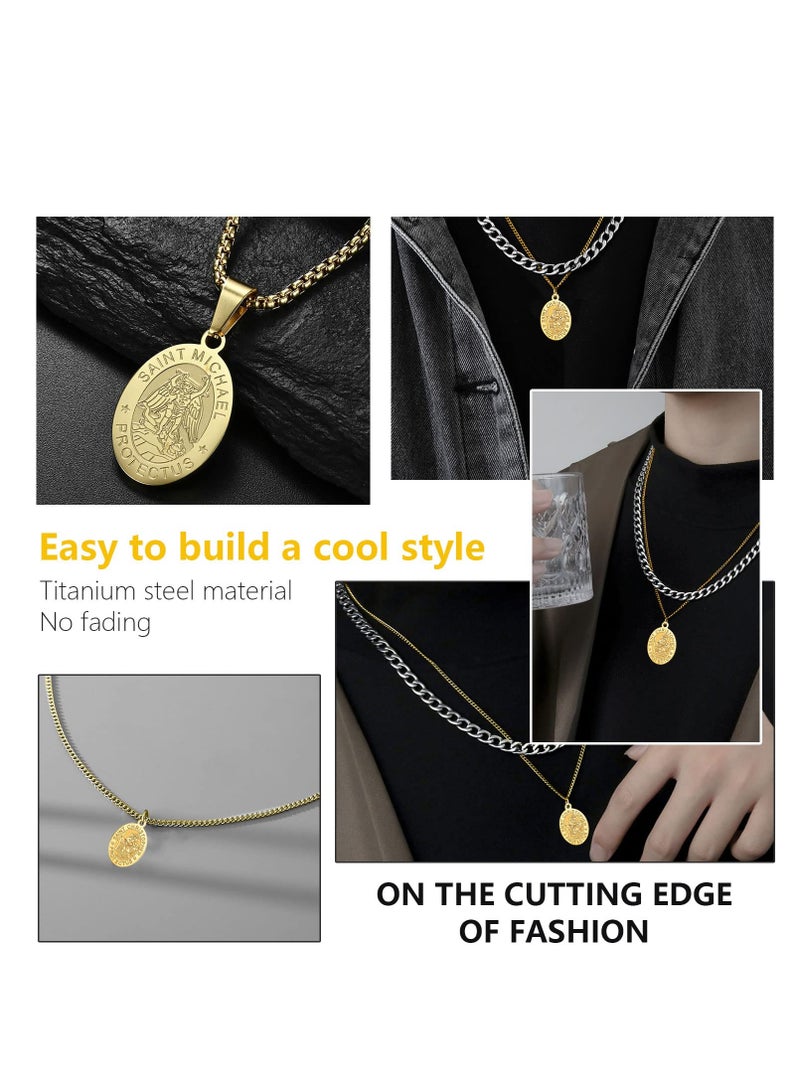 Excefore St Christopher Necklace for Men Women, Engraved Saint Christopher Necklace Silver St christopher, Medal Pendant Necklace Jewelry for Men Women Boys, 60cm - Image 2