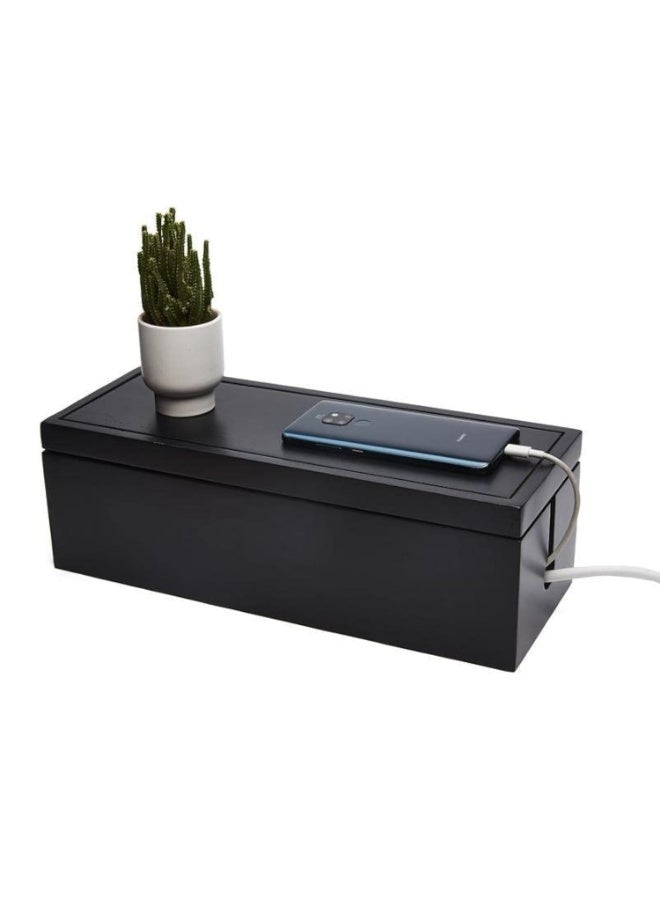 Cable Management Box Wooden Cord Organizer Box for Extension Cord Power Stripe Surge Protector Wire Management Concealer Organizer for Desktop Home Office Kitchen/black - Image 1