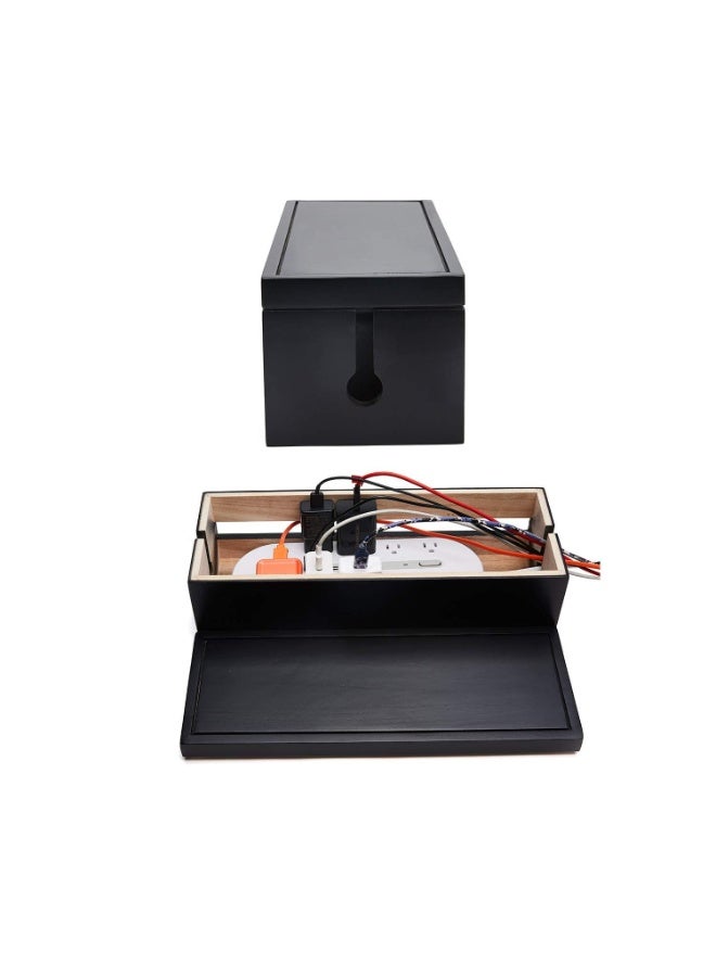 Cable Management Box Wooden Cord Organizer Box for Extension Cord Power Stripe Surge Protector Wire Management Concealer Organizer for Desktop Home Office Kitchen/black - Image 3