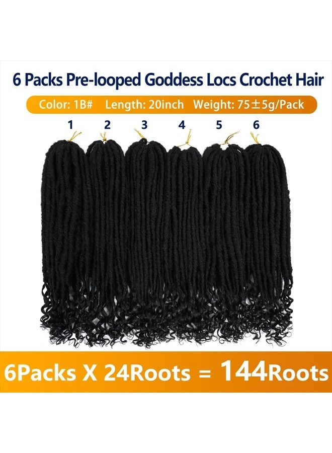 MODERN QUEEN Goddess Locs Crochet Hair 6 Packs 20 Inch Straight Faux Locs Crochet Hair for Black Women, Crochet Pre-Looped Curly Hair Soft Faux Locs Synthetic Braiding Hair Extensions (20 Inch, 6 Packs, 1B#) - Image 4