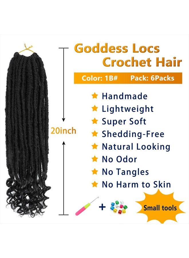 MODERN QUEEN Goddess Locs Crochet Hair 6 Packs 20 Inch Straight Faux Locs Crochet Hair for Black Women, Crochet Pre-Looped Curly Hair Soft Faux Locs Synthetic Braiding Hair Extensions (20 Inch, 6 Packs, 1B#) - Image 2
