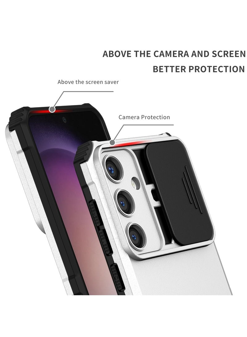 Samsung Galaxy S24 FE 5G Case Cover, Innovative Telescopic Bracket, Sliding Protection Camera Window, Slim Thin PCTPU Shockproof Mobile Phone Case For Samsung Galaxy S24 FE 5G, White - Image 3